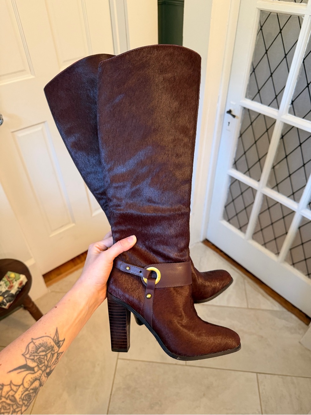 Dark Cherry Red Calf Hair Leather Boot